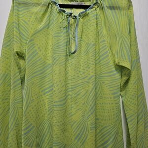 Green and Blue Patterned Blouse Size Small